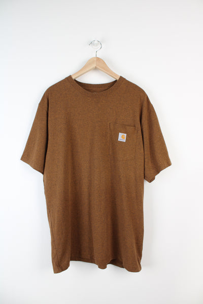 Rusted brown, Carhartt original fit t-shirt with a chest pocket and embroidered logo
