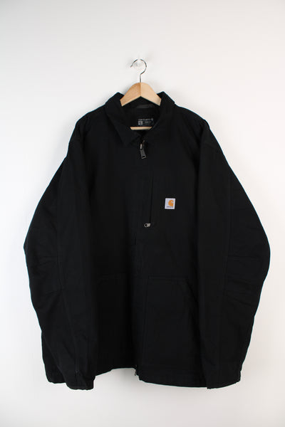Carhartt black heavy duty cotton zip through jacket with fleece lining and branded chest pocket