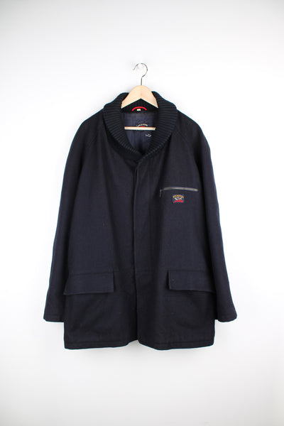Vintage Paul & Shark navy blue wool jacket. Features embroidered logo on the chest and closes with buttons down the front.  good condition  Size in Label  Mens XL