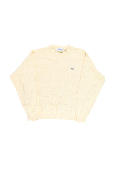 Vintage Chemise Lacoste yellow crew neck knit jumper with embroidered crocodile logo on the chest.  good condition Mens M