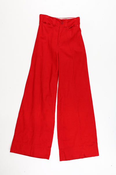 Mary Hayes of California high waisted flared corduroy trousers in a red colourway.