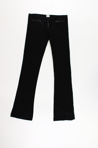 Calvin Klein Corduroy Trousers in a plain black colourway, low rise waist, and multiple pockets.