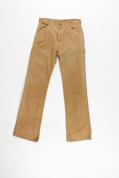 Vintage 90's Lee, Union made tan corduroy high waisted, slightly flared trousers. features square label on the back pocket and carpenter style detailing