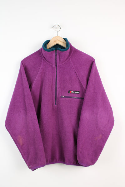 Vintage made in England Berghaus Polartec 'Zip Sweater' purple 1/4 zip fleece, with embroidered logo on the chest 
