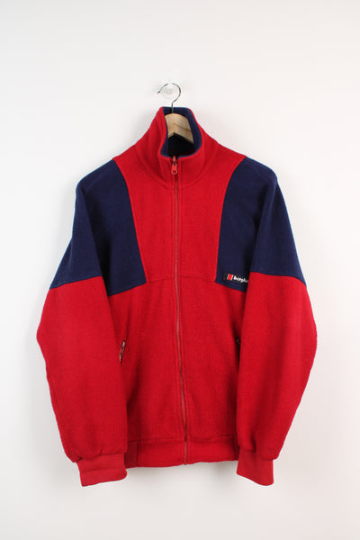 Vintage Made in England Berghaus Polartec red and blue zip through fleece with pockets and embroidered logo on the chest