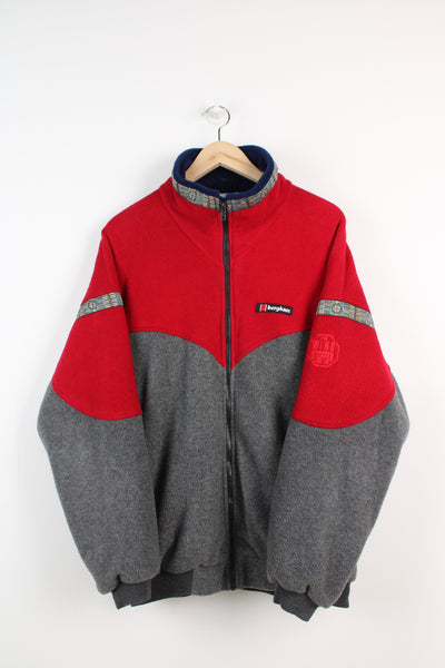 Vintage Made in England Berghaus Polartec 'Wind Stopper' red and grey zip through fleece with pockets and embroidered logo on the chest