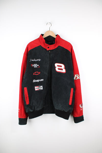 Vintage NASCAR Budweiser suede jacket with embroidered badges and sponsors  Good condition - some scuffs to the suede in places (see photos)  Size in Label: XXL