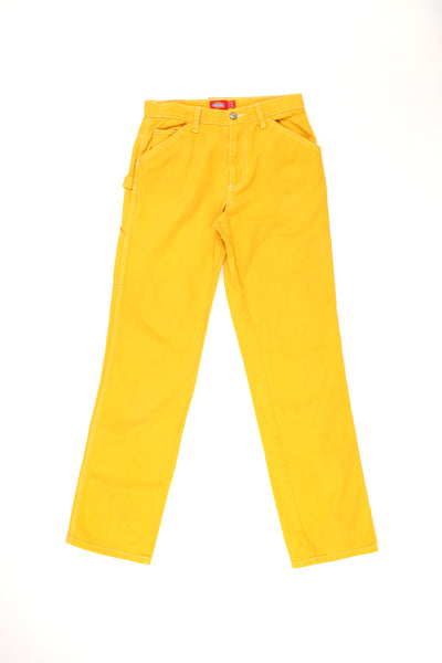Dickies bright yellow carpenter style jeans with multiple pockets and white contrast stitching