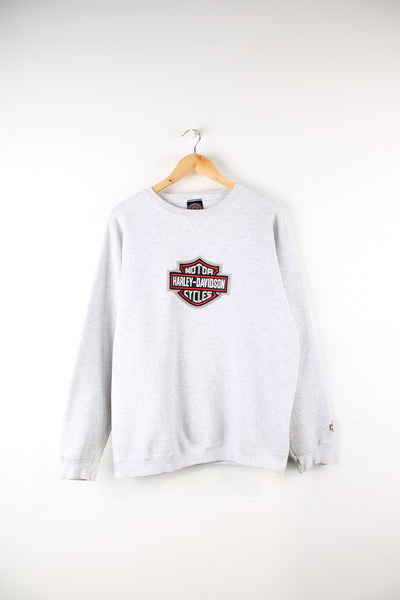 Vintage made in the USA Harley Davidson grey crewneck sweatshirt with embroidered logo on the chest.