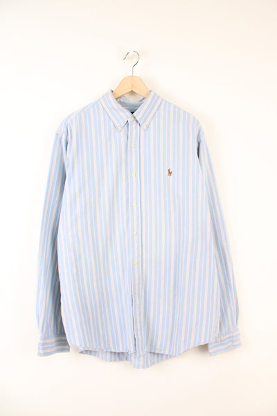 Ralph Lauren blue and pink striped button up cotton shirt with signature embroidered logo on the chest