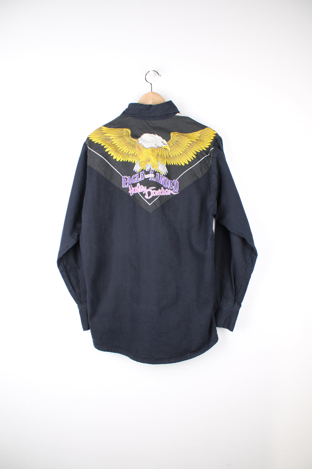 Vintage handmade heavy duty cotton shirt, features Harley Davidson theme western style yoke and pocket details