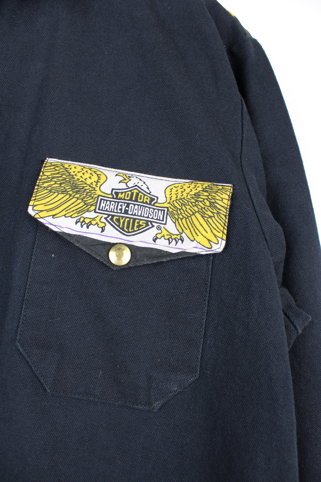 Vintage handmade heavy duty cotton shirt, features Harley Davidson theme western style yoke and pocket details