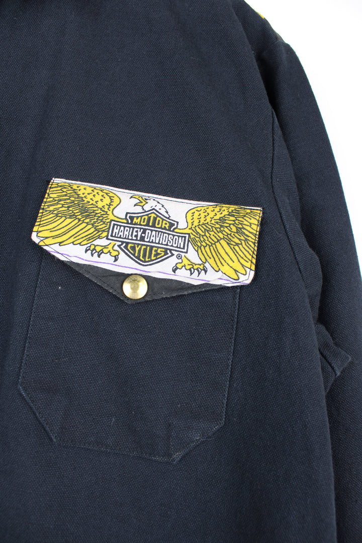 Vintage handmade heavy duty cotton shirt, features Harley Davidson theme western style yoke and pocket details