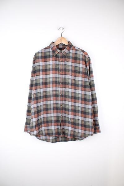 Vintage Pendleton brown and grey plaid flannel button up shirt with chest pocket