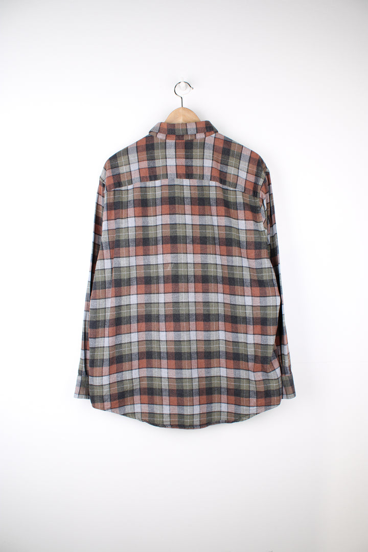 Vintage Pendleton brown and grey plaid flannel button up shirt with chest pocket
