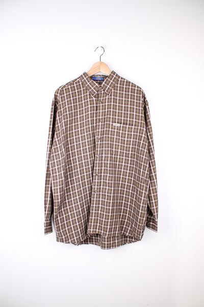 Vintage Pendleton brown plaid, 100% cotton button up shirt with chest pocket 