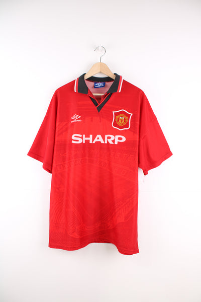 Manchester United Umbro 1994/96 home football shirt, red team colourway, Old Trafford design and has embroidered logos on the front. good condition  Size in Label: Mens XL 