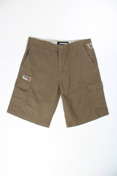 Quiksilver khaki cargo style cotton shorts with spell-out details on the back
