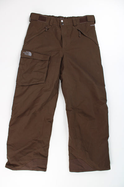 All brown The North Face Hyvent salopettes with embroidered branding and multiple pockets