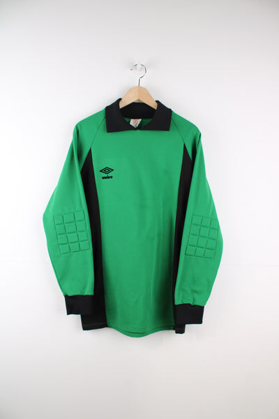 Vintage 80s goalkeeper football shirt made by Umbro. Features black flocked Umbro logo on the chest and #1 on the back.
