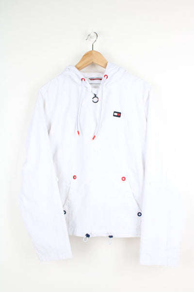 Tommy Hilfiger all white 1/4 zip track jacket with signature logo on the chest and drawstring hem 