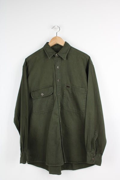 Timberland green button up, denim shirt with double pockets