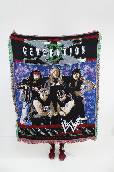 Vintage 90s WWE D-Generation X DX tapestry blanket with fringe edges