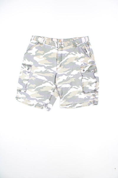 Carhartt light camouflage print cargo shorts with branded logo on the back of the waistband