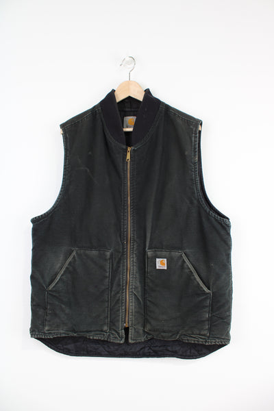 Carhartt forest green, heavy duty cotton workwear gilet with quilted lining