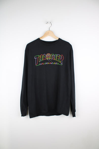 Vintage Thrasher Magazine black spell-out t-shirt. Features long sleeves and rainbow "San Francisco" graphic. good condition Size in Label: Mens M 