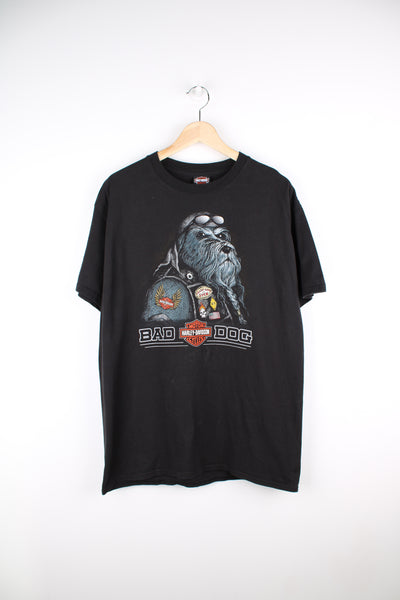 2016 Harley Davidson black t-shirt with "Bad Dog" design on the front and Cape Town design on the back. good condition Size in Label: Mens L- measures like M 