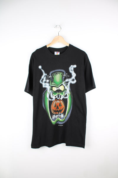 Vintage 1994 Looney Tunes Tasmanian Devil black t-shirt. Features Halloween/ Frankenstein design on the front and has single stitch hem/ sleeves.  good condition Size in Label: Mens L