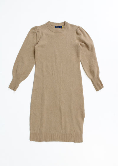 Polo by Ralph Lauren tan/light brown knitted dress with small slit in the side 