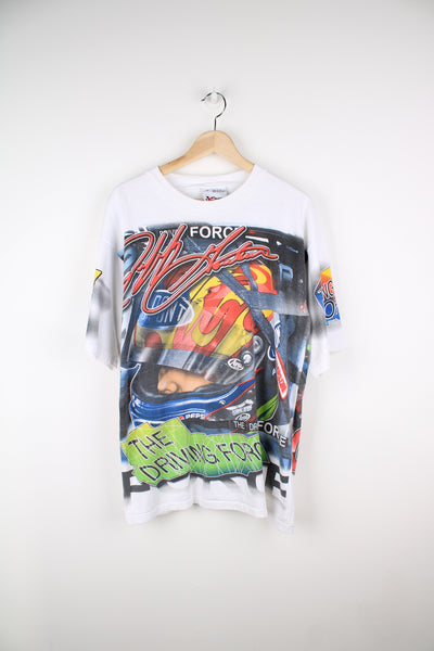 Vintage white 1990s Jeff Gordon "The Driving Force" NASCAR racing t-shirt. Features the design on the front, arms and back.  good condition Size in Label: Mens M