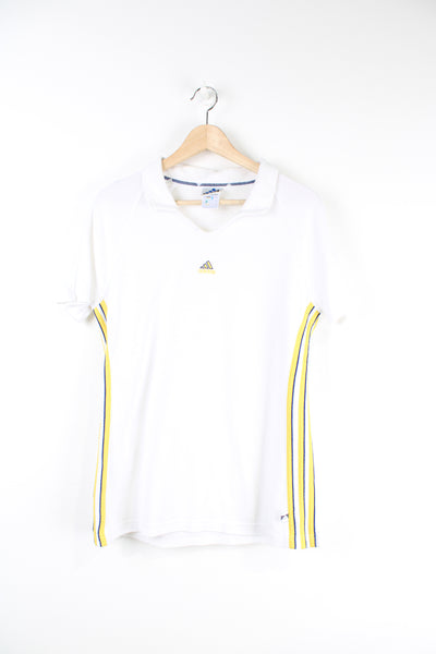 Vintage 90's Adidas white polo shirt with embroidered Adidas logo.