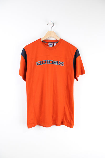 Vintage 90's Adidas orange t-shirt with embroidered  logo on the chest.