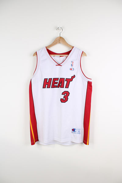 2003-08 Miami Heat x Dwayne Wade #3 white basketball jersey, features spell-out details on the front and back and embroidered logos on the chest