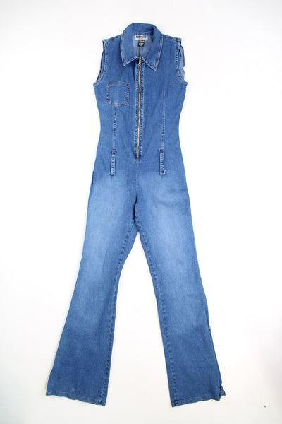 Y2K Toba&amp;Co zip up, sleeveless denim jumpsuit with chest pockets