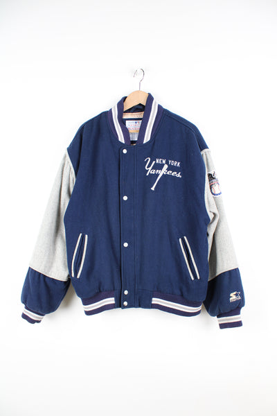 Vintage New York Yankees navy blue wool bomber jacket by Starter