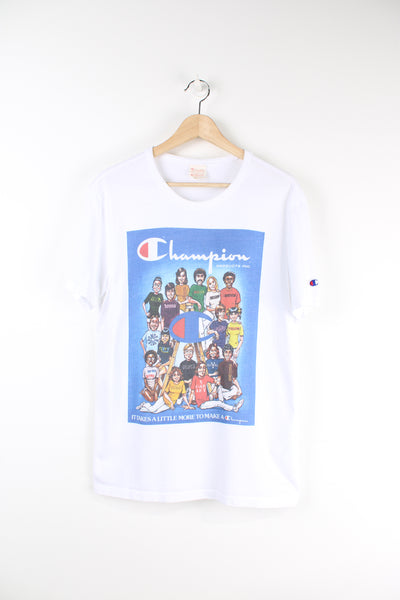 Vintage 00's Champion Products Inc. T-shirt in white with graphic cartoon team design on the front.