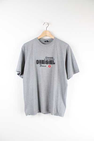 Vintage grey Diesel t-shirt features raised spell-out logo across the front 