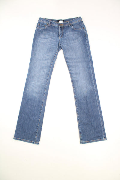 Y2K Morgan Jeans in a blue colourway, low rise, multiple pockets, and has the spell out logo embroidered on both back pockets.