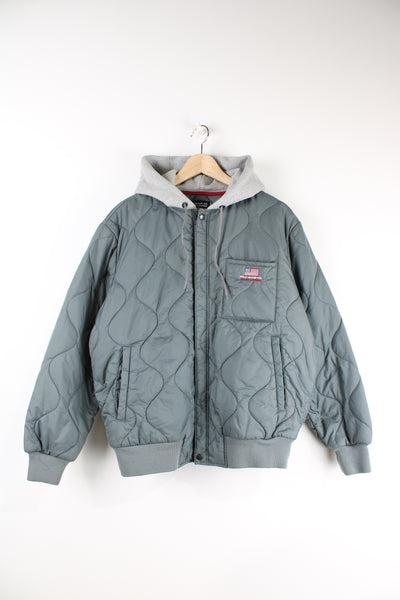 Ralph Lauren Polo grey quilted jacket, features hood and embroidered logo on the chest pocket 