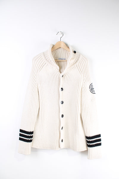 Stone Island chunky knit cardigan with signature badge on the shoulder