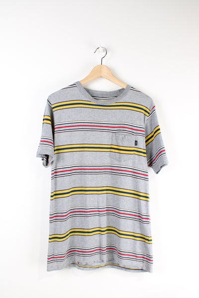 Stussy grey striped t-shirt features chest pocket 