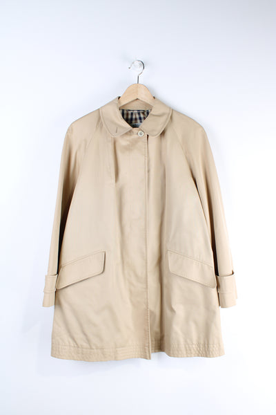 Vintage Aquascutum tan button up mac coat with signature plaid lining 