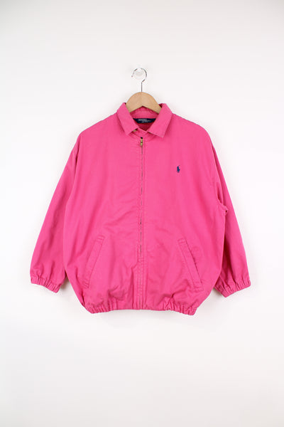 Made in the US Polo by Ralph Lauren pink zip through Harrington jacket with navy embroidered logo on the chest 