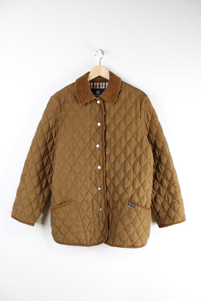 Vintage Aquascutum tan/brown quilted jacket features signature check lining