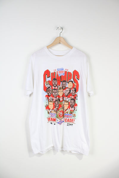 Vintage 1989/90 single stitch Super Bowl champions graphic t-shirt by Hanes. Features San Francisco 49ers team on the front