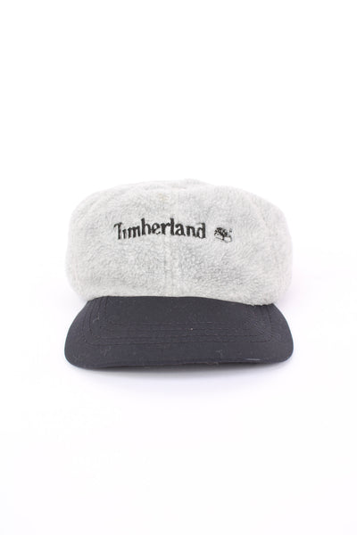 Timberland grey fleece baseball cap, features embroidered spell-out logo on the front